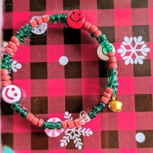 Christmas Memory Wire Bracelet with Smiley Faces